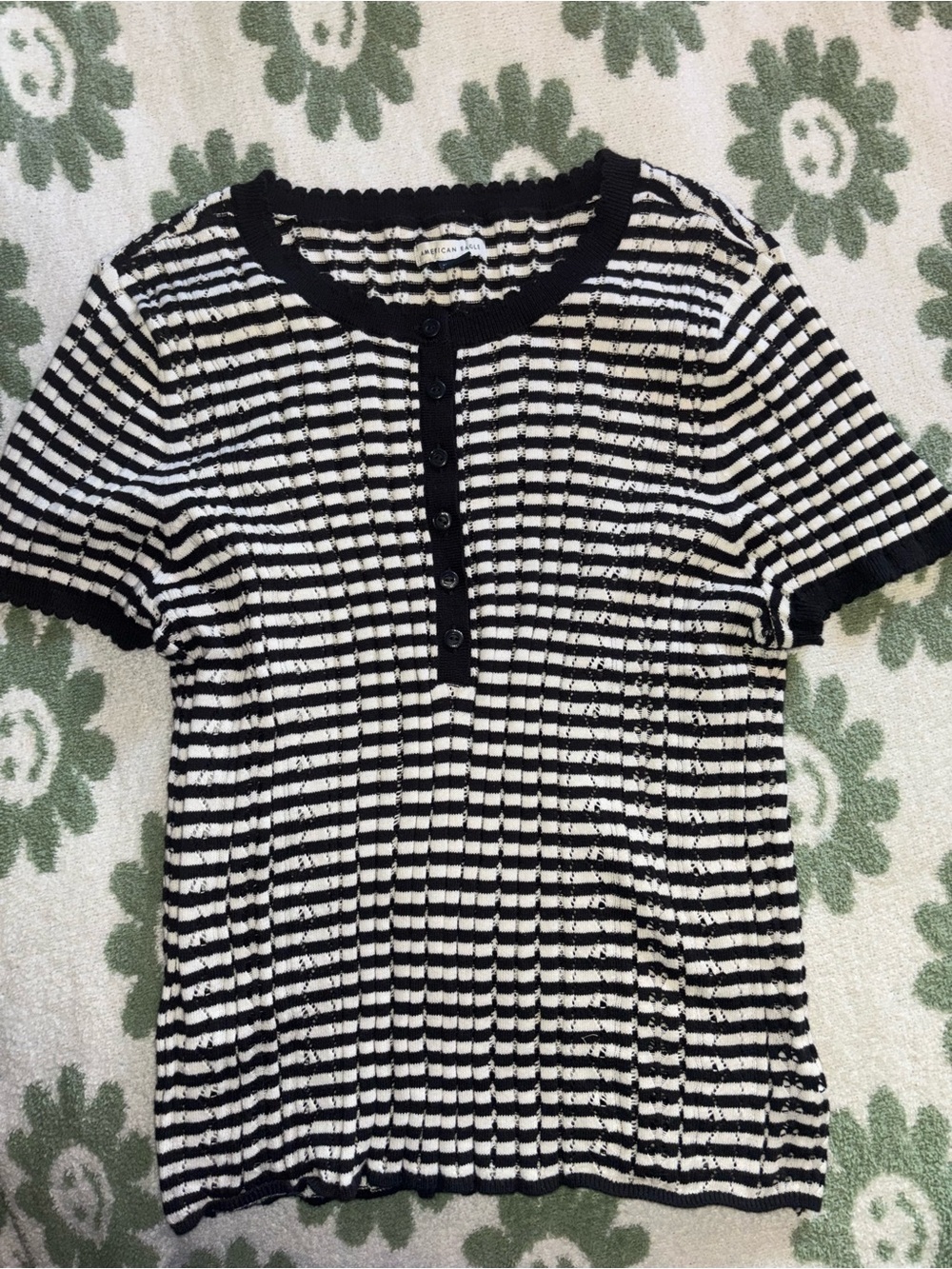 American Eagle Outfitters Black and White Striped Knit Button Cardigan